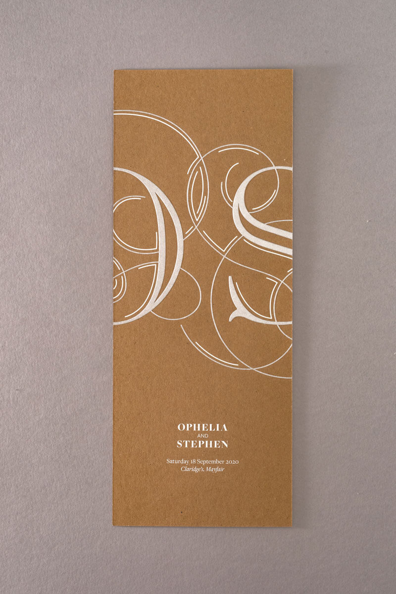 white engraved wedding invite stationery printed for claridges