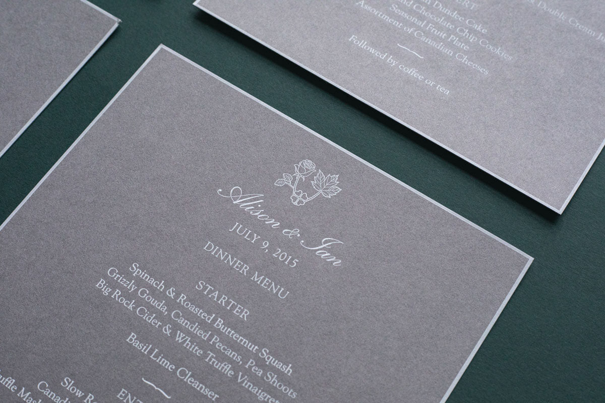 luxury dinner party menu printing mayfair