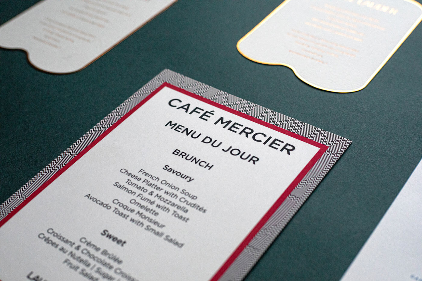red bordered restaurant menu printed in central london