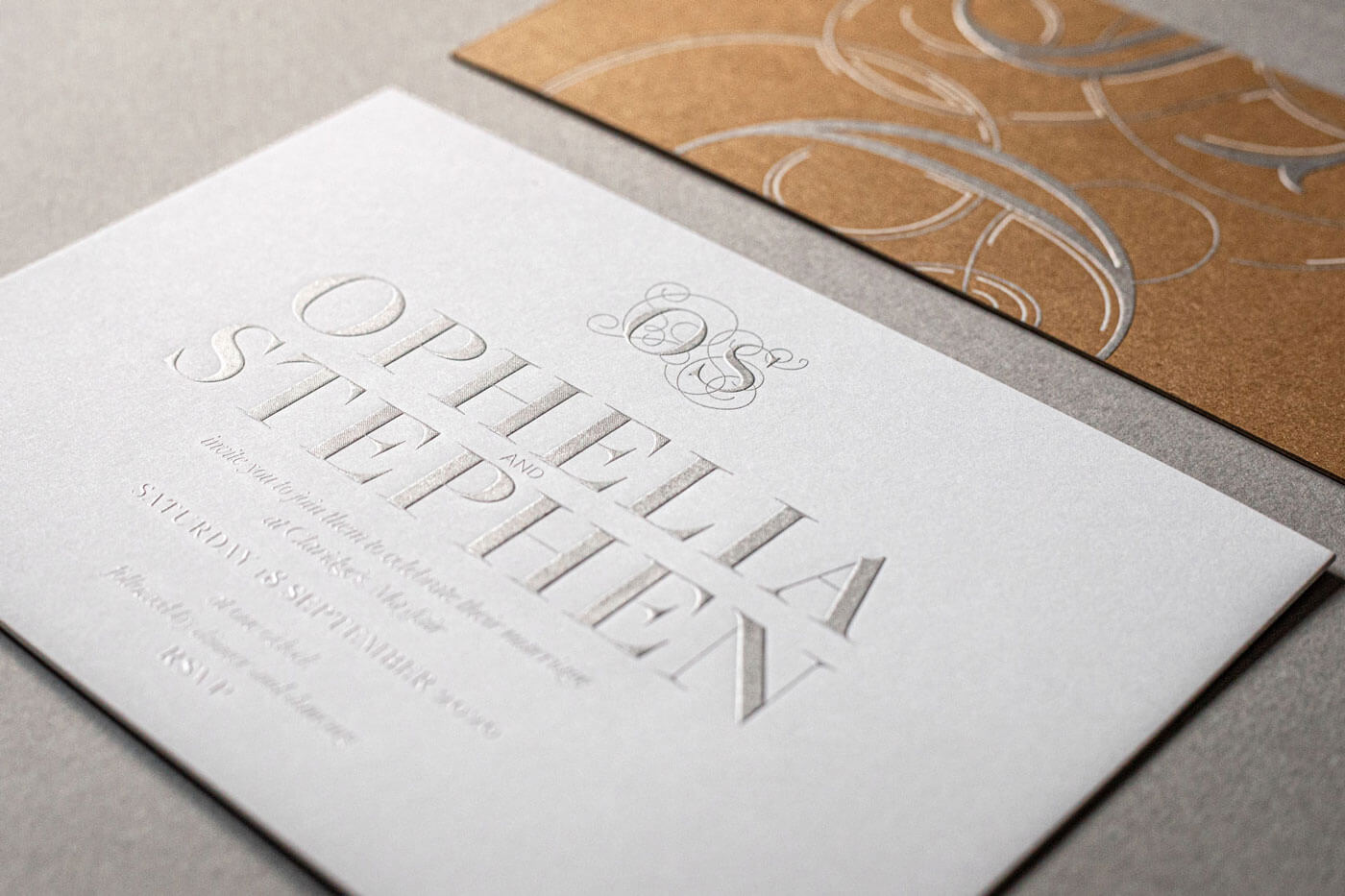 silver engraved wedding luxury stationery