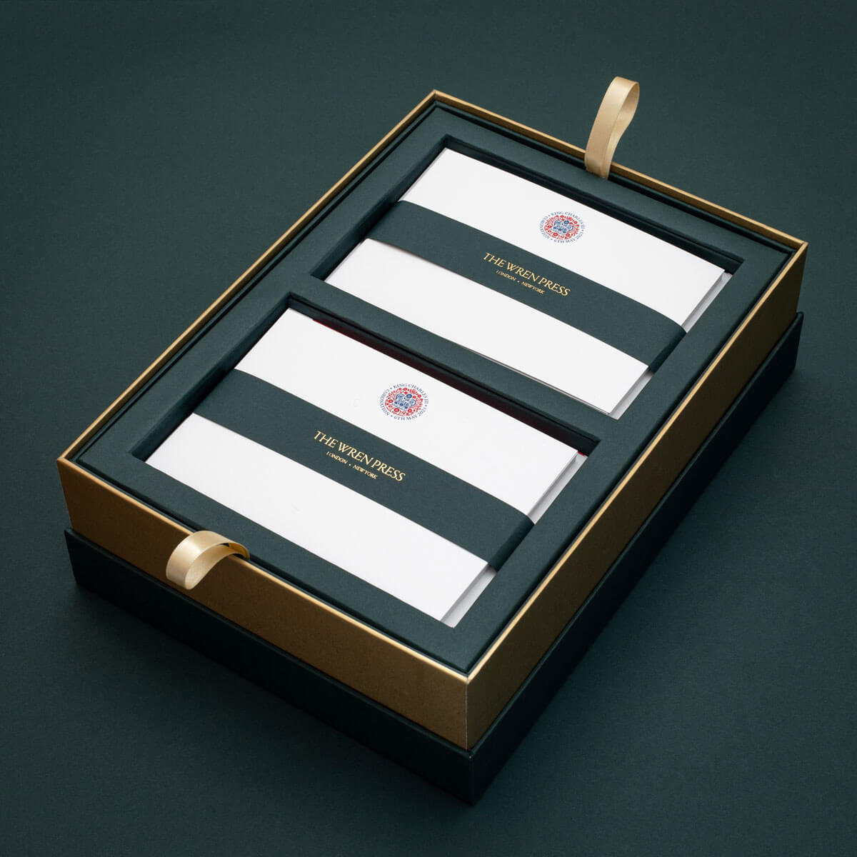king charles official logo die stamped correspondence cards in box set