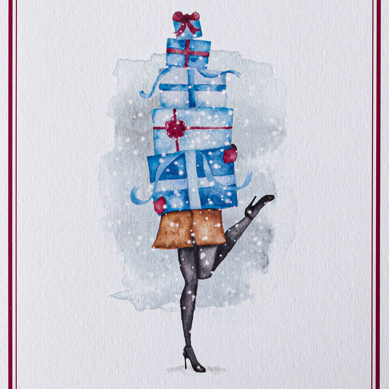 Watercolour Christmas Shopping Lady (Pack Of 6)