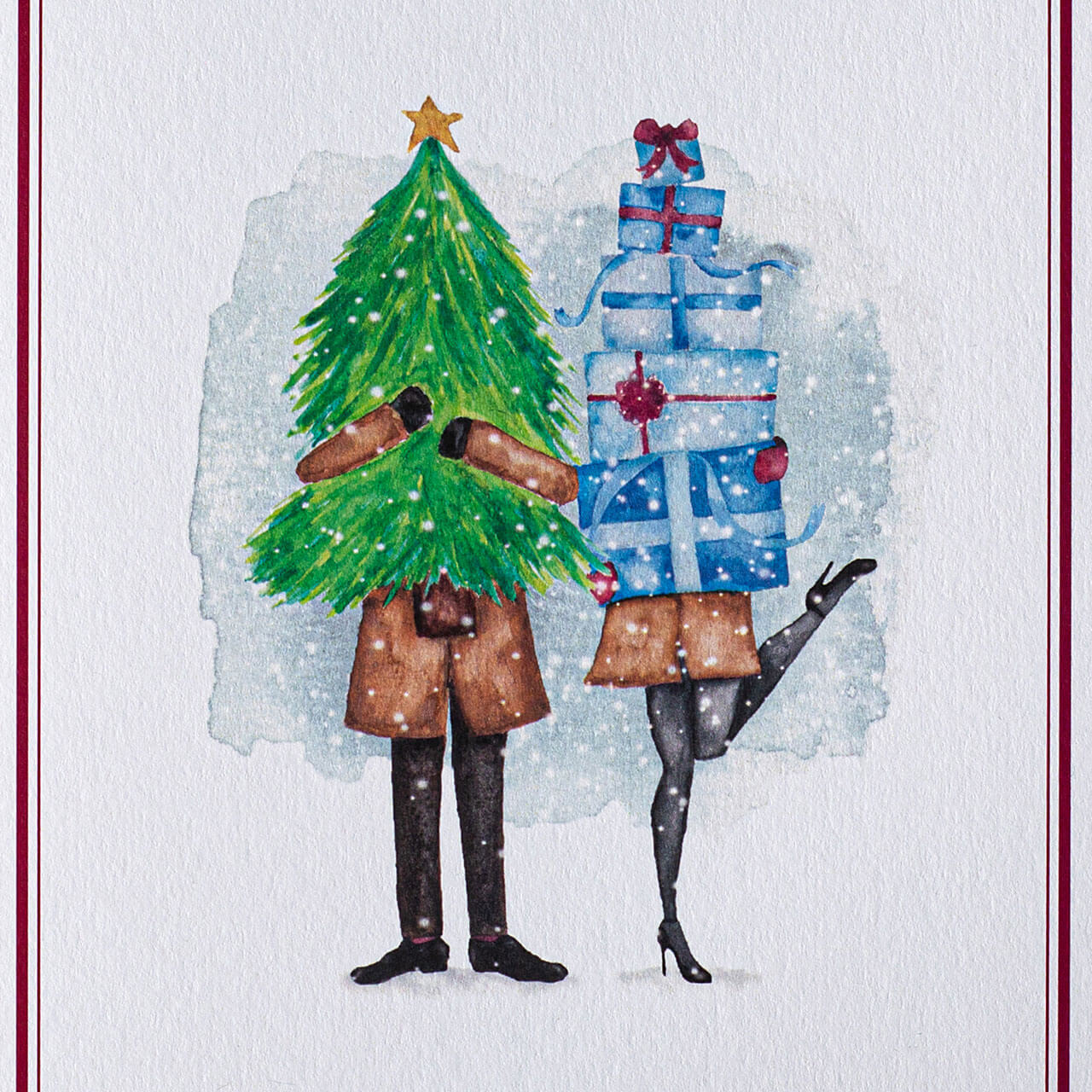 Watercolour Christmas Shopping Couple (Pack Of 6)