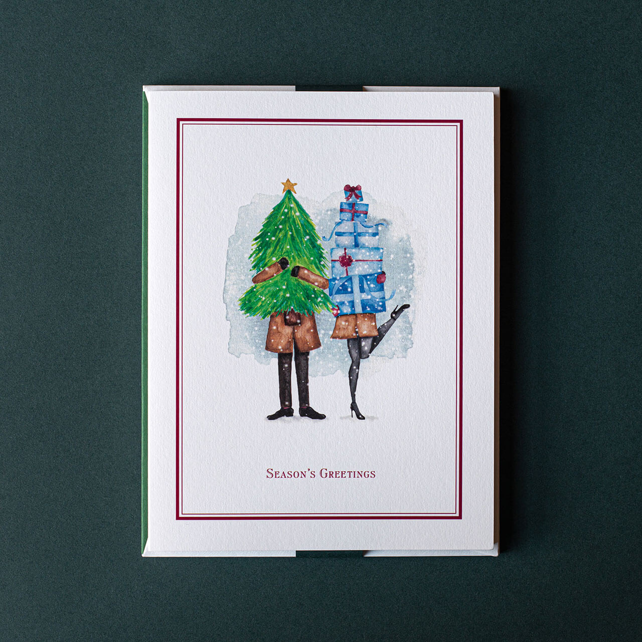 Watercolour Christmas Shopping Couple (Pack Of 6)