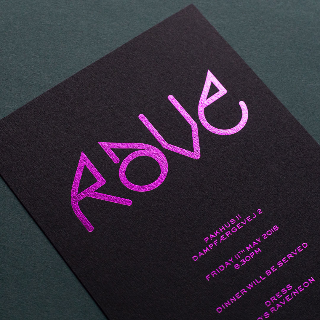 luxury shiny purple foil printed invitation on black card