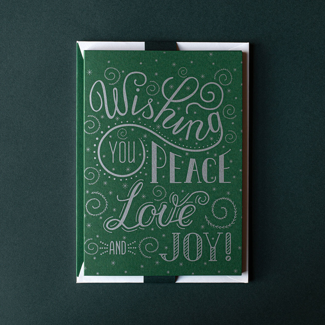 Peace Love and Joy, Forest Green (Pack Of 6)