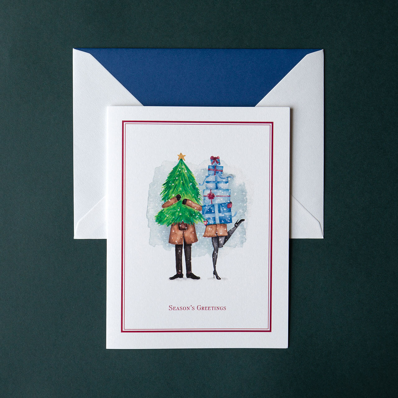 Watercolour Christmas Shopping Couple (Pack Of 6)